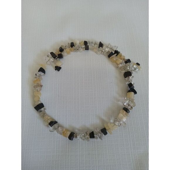 Black and Beige Faux Sea Glass Beaded Shards Memory Wire Choker Style Necklace - Picture 7 of 7